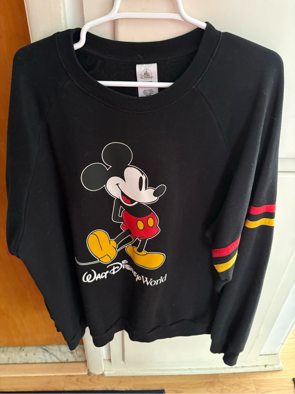 Disney Black Mickey Mouse Crewneck Sweatshirt with Red & Yellow Accents